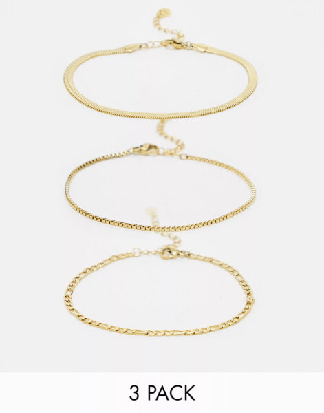 ALDO 3 pack of stainless steel snake and figaro chain bracelet in gold