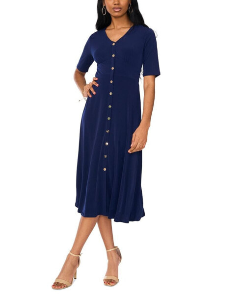 Women's Short-Sleeve Button-Front Midi Dress