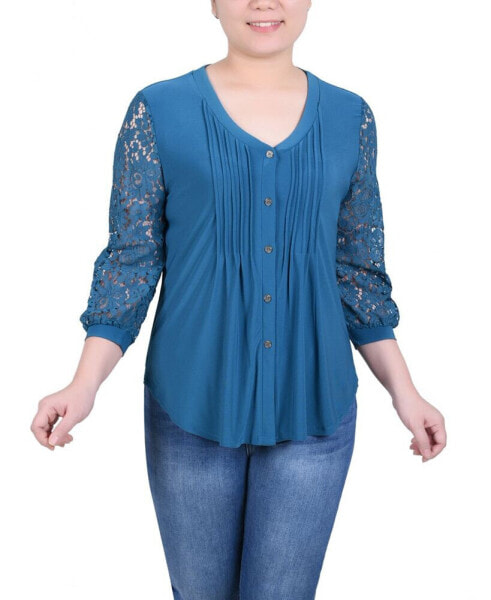 Women's Lace-Sleeve V-neck Top