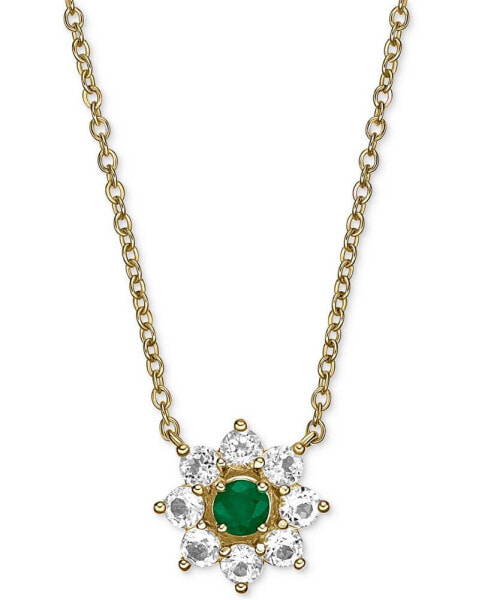 Emerald (1/4 ct. t.w.) & White Topaz (7/8 ct. t.w.) Flower 18" Pendant Necklace in Gold-Plated Sterling Silver (Also in Ruby)