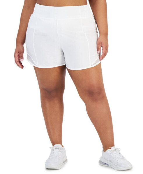 Plus Size Solid Elastic-Back Woven Running Shorts, Created for Macy's