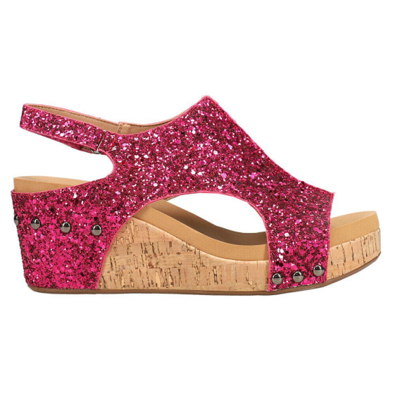 Corkys Carley Studded Glitter Wedge Womens Pink Casual Sandals 30-5316-FUGL