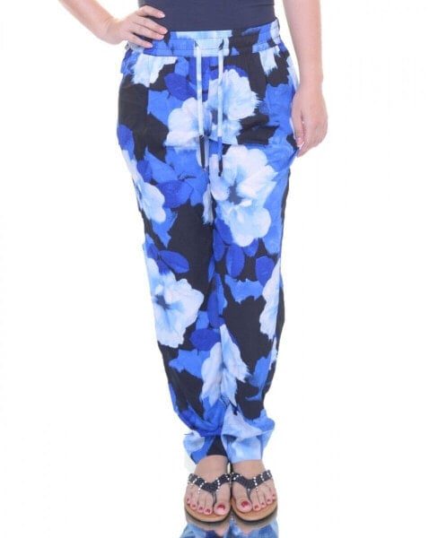 Calvin Klein Women's Tapered Drawstring Floral Pants Blue Size XS