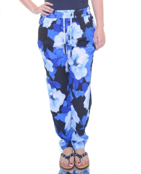 Calvin Klein Women's Tapered Drawstring Floral Pants Blue Size XS