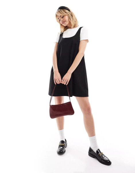 Monki pinafore mini dress in black