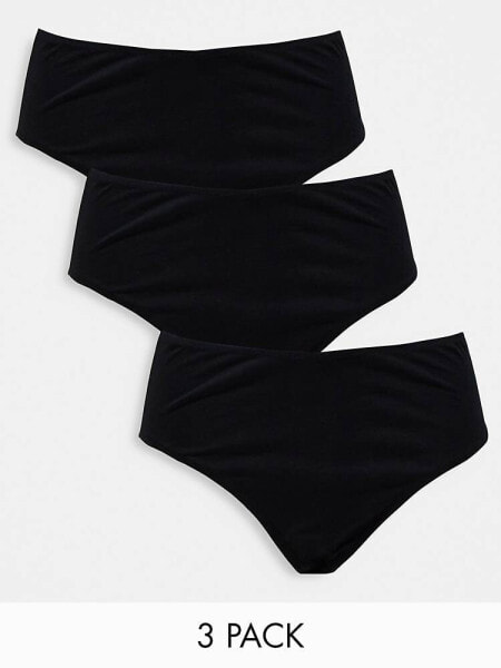 ASOS DESIGN 3 pack cotton high waist brazilian in black