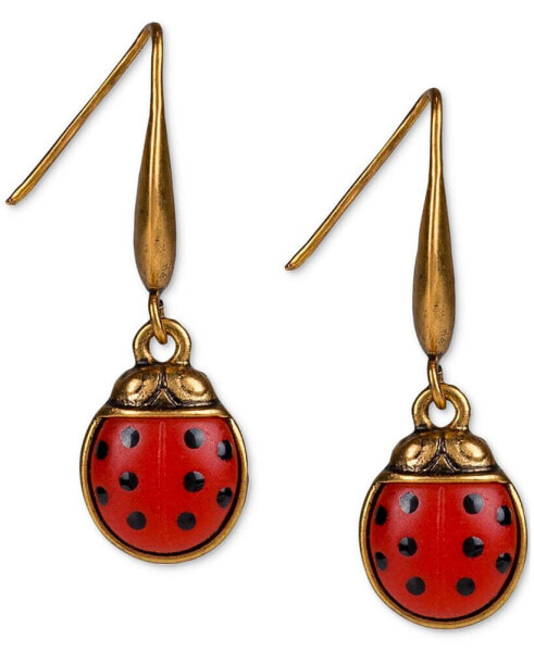 Gold-Tone Red Ladybug Drop Earrings