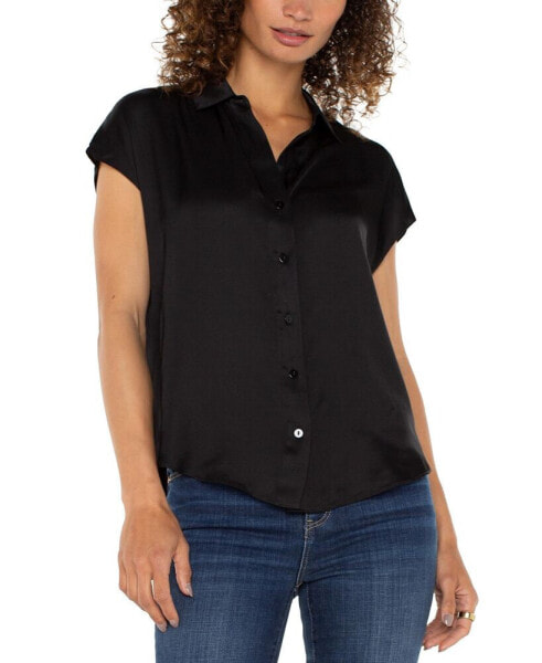 Women's Satin Cap-Sleeve Blouse