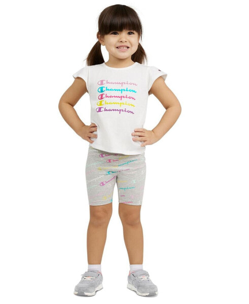 Комплект для девочек Champion футболка с логотипом и велосипедные шорты с логотипом, 2 штуки