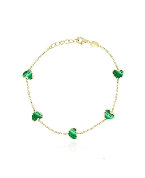 Malachite Heart Station Bracelet 14K Gold