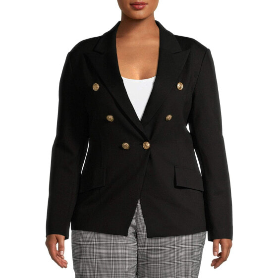 Attitude Unknown Double Breasted Blazer With Metallic Buttons Women's Black 2X