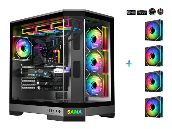 Sama 3021-Black Dual USB3.0 and Type C Tempered Glass ATX Full Tower Gaming Comp