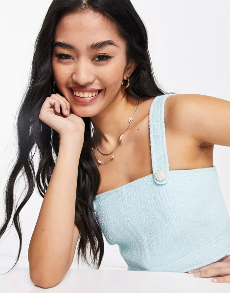 Miss Selfridge – Strukturiertes Bouclé-Bustier in Blau