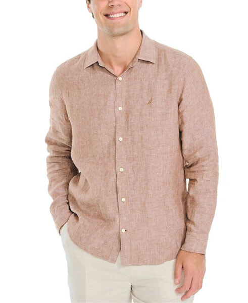 Men's Classic-Fit Long-Sleeve Button-Up Solid Linen Shirt