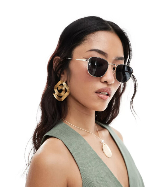 Mango square metal frame sunglasses in gold