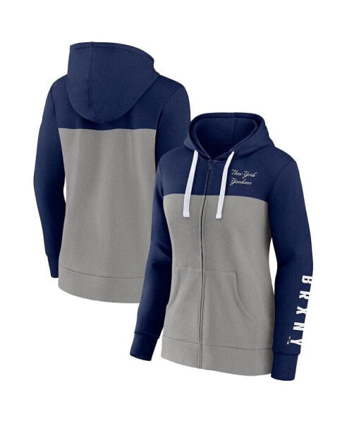 Women's Navy, Gray New York Yankees Take The Field Colorblocked Hoodie Full-Zip Jacket