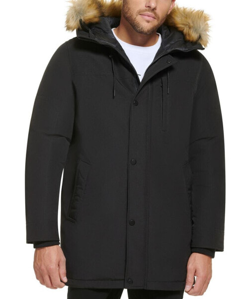 Men's Long Parka with Faux-Fur Lined Hood