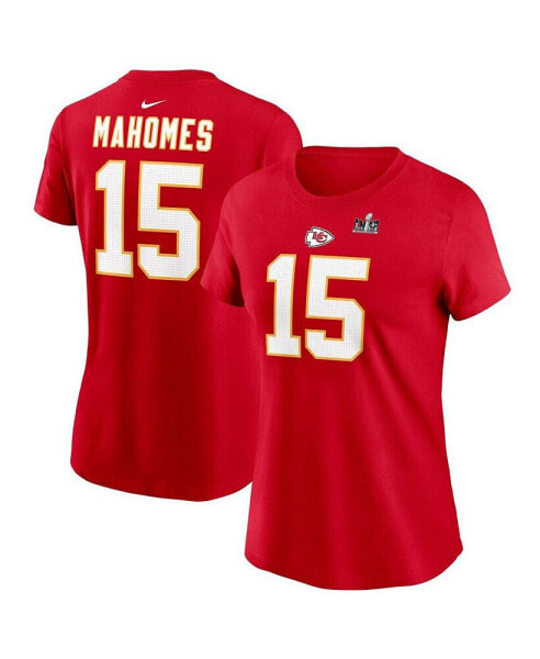 Women's Patrick Mahomes Red Kansas City Chiefs Super Bowl LVIII Patch Player Name and Number T-shirt