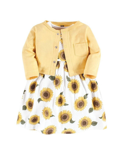 Baby Girls Cotton Dress and Cardigan Set, Sunflower