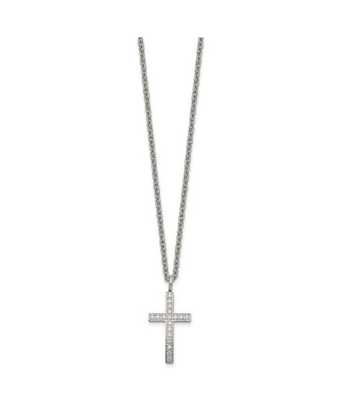 Yellow IP-plated CZ Cross Pendant Cable Chain Necklace