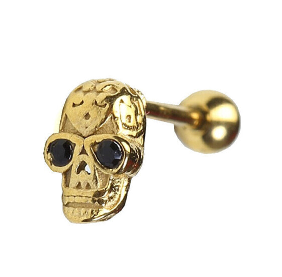 Gold-plated piercing earring Skull with black crystals