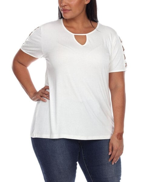 Plus Size Keyhole Neck Cutout Short Sleeve Top