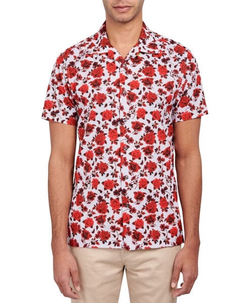 Men's Slim-Fit Non-Iron Performance Stretch Floral-Print Camp Shirt