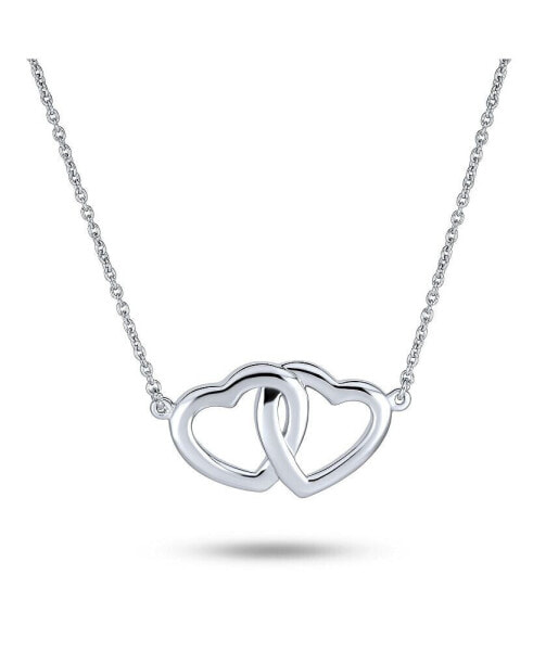 BFF Lover Romantic Couples Station Interlocking Open Hearts Pendant Necklace for Women Girlfriend - Genuine .925 Sterling Silver