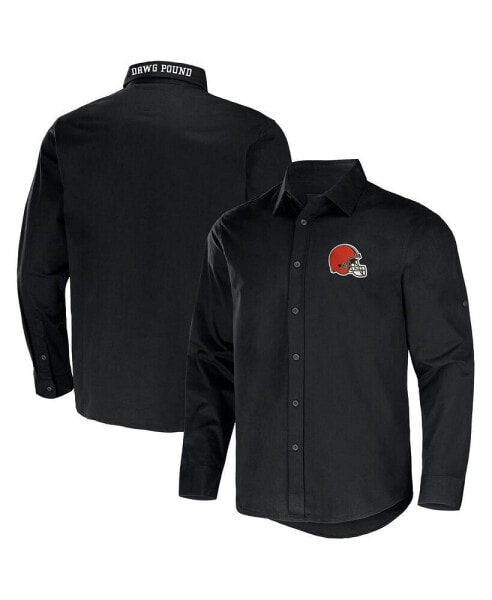 Men's NFL x Darius Rucker Collection by Black Cleveland Browns Convertible Twill Long Sleeve Button-Up Shirt