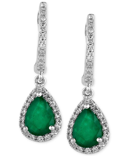 Brasilica by EFFY® Emerald (1-1/8 ct. t.w.) and Diamond (1/4 ct. t.w.) Drop Earrings in 14k White Gold, Created for Macy's