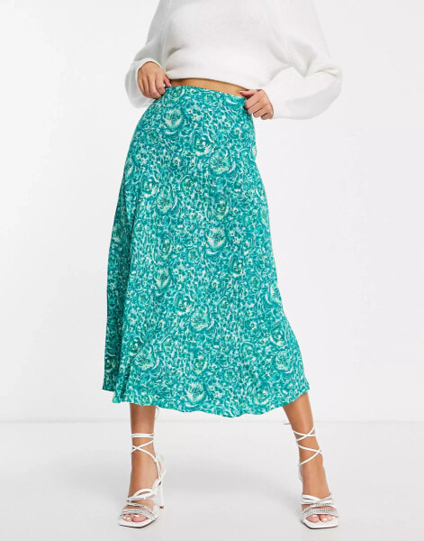 Whistles bias cut midi skirt in green peony print