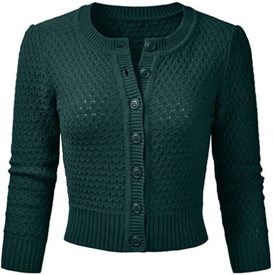 Vertvie women's bolero cardigan, 3/4-sleeve cropped cardigan, elegant crew neck jacket, knitted cardigan with button front