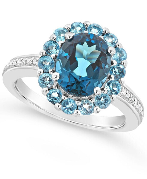 London Blue Topaz (3-1/5 ct. t.w.), Swiss Blue Topaz (1-1/4 ct. t.w.) and Diamond (1/10 ct. t.w.) Ring in Sterling Silver