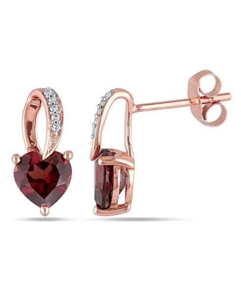 Серьги Macy's Garnet and Diamond Heart