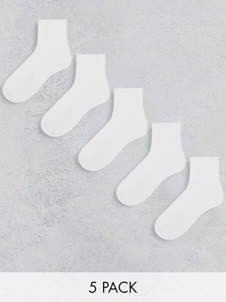 ASOS DESIGN 5 pack terry sole ankle socks in white 