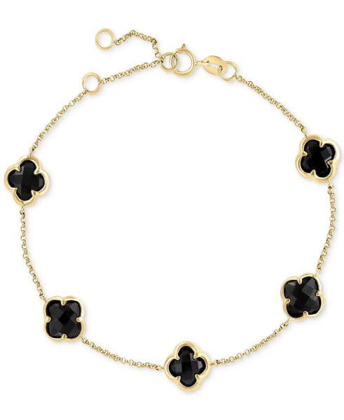 EFFY® Onyx Clover Station Chain Link Bracelet in 14k Gold