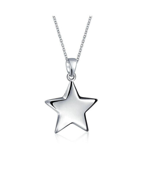 Initial Letter Minimalist Alphabet American USA Patriotic Celestial Rock Star Super Dangling Star Pendant Necklace For Women For .925 Sterling Silver