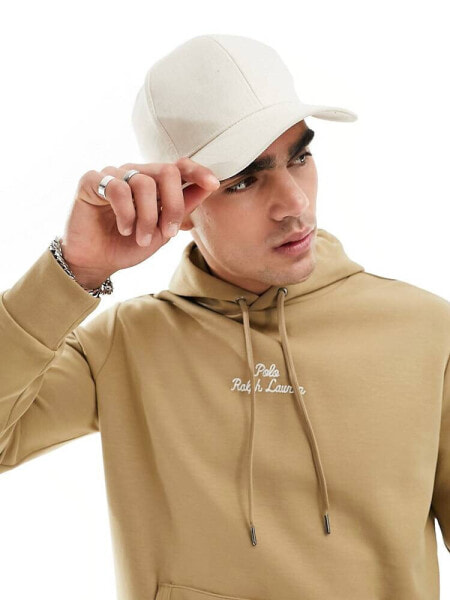 Polo Ralph Lauren central logo double knit hoodie in khaki tan