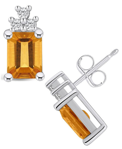 Citrine (3-1/5 ct. t.w.) and Diamond (1/5 ct. t.w.) Stud Earrings in 14K White Gold