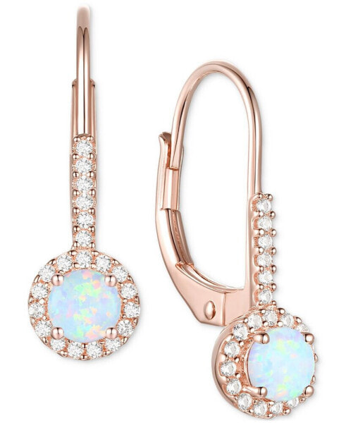 Lab-Grown Sapphire (1/2 ct. t.w.) & Lab-Grown White Sapphire (1/6 ct. t.w.) Halo Drop Earrings in 14k Rose Gold-Plated Sterling Silver (Also in Lab-Grown Ruby & Lab-Grown Opal)