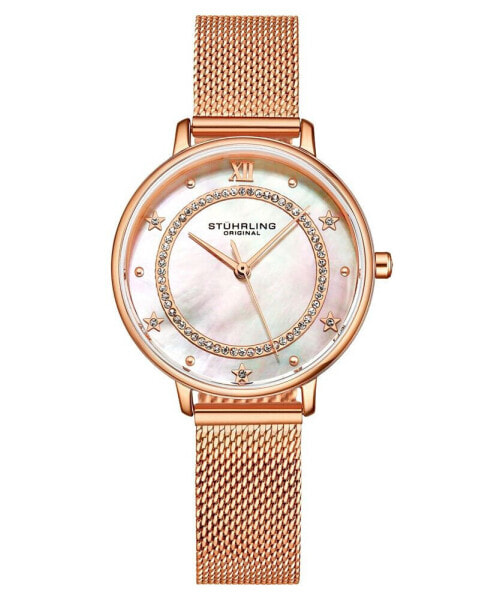 Часы и аксессуары Stuhrling Женские кварцевые часы с сетчатым ремешком Rose Gold-Tone 34 мм