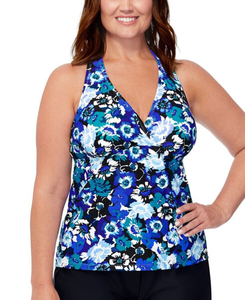 Plus Size Floral-Print H-Back Tankini Top, Created for Macy's