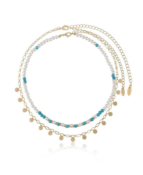 Morocco Turquoise Beaded 18k Gold Plated Necklace Set