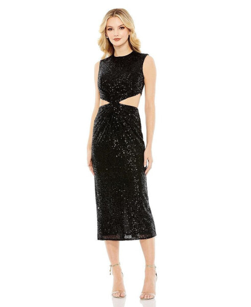 Women's Ieena Sequin Front Twist Cut Out Column Dress