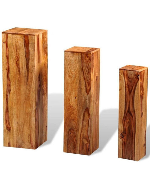 3 Piece Plant Stands Solid Sheesham Wood Brown