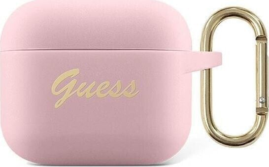 Guess Etui ochronne GUA3SSSI Silicone Vintage Script do AirPods 3 różowe