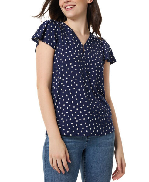 Women's Printed Moss Crepe Bell-Short-Sleeve Top