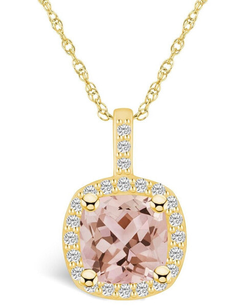 Morganite (2 Ct. T.W.) and Diamond (1/4 Ct. T.W.) Halo Pendant Necklace in 14K Yellow Gold