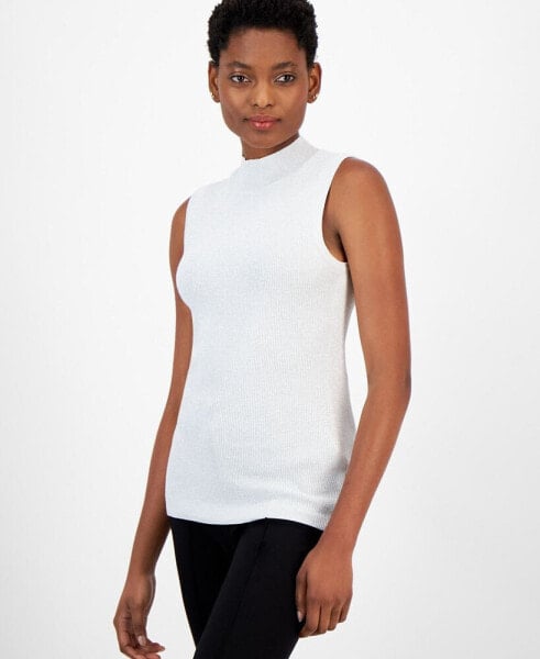 Women's Shimmer Mock-Neck Sleeveless Top