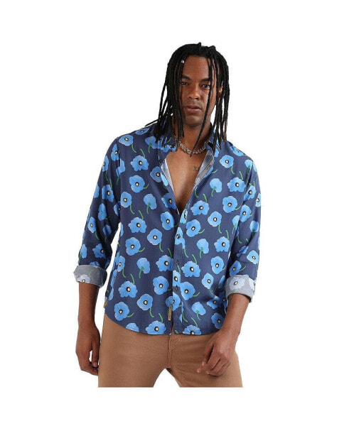 Men's EcoLiva Indigo Blue Flora Block Shirt